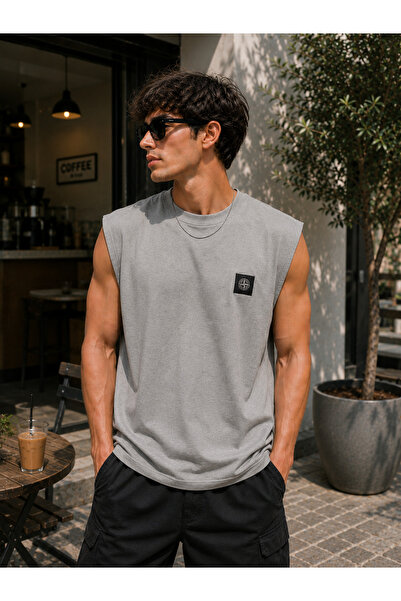 caddekombin Zero Sleeve Unisex Compass Printed Cotton Combed Crew Neck T-Shirt