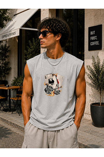 caddekombin Zero Sleeve Unisex Playing Cards Printed Cotton Combed Crew Neck ...