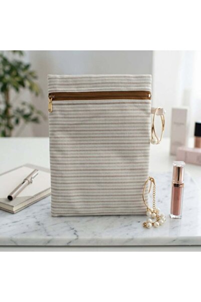 Hanife Baylam Handmade Striped Zippered Makeup Bag