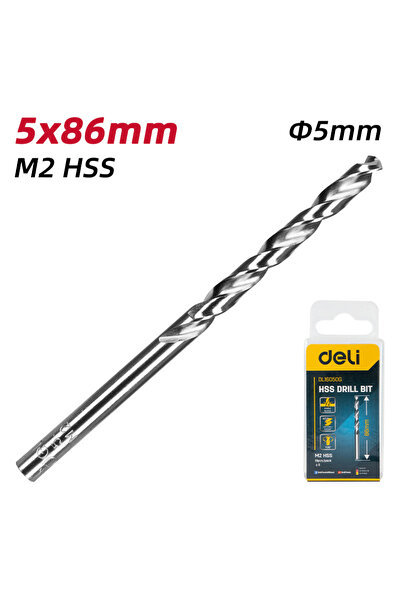 Deli σετ τρυπάνια DL16050G για μέταλλο, M2 HSS, 5x86mm, κυλινδρικό, 10τμχ