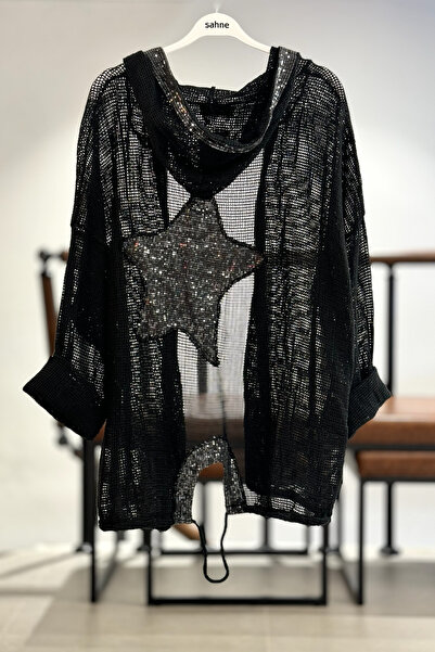 sahnemoda Star embossed hooded mesh imported jacket
