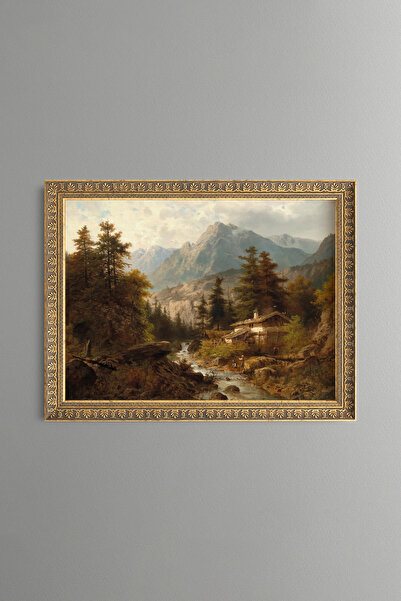 epiqart Mountain Landscape with Fisherman in the Forest - Vintage Patterned P...