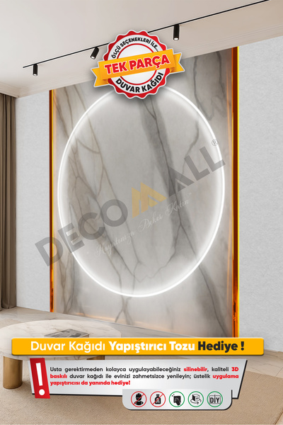 DECOMALL (TV-17) TV Arkası Duvar Kağıdı Tek Parça 3D Çita Mermer Görünümlü Sa...