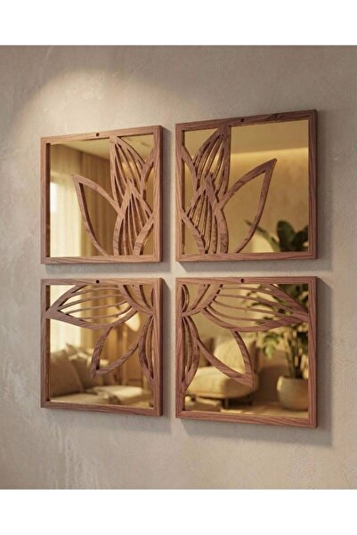 ERGEÇ TASARIM Lotus Serisi Aynalı Dekoratif Duvar Paneli 4 Parça | 20x20 cm &...