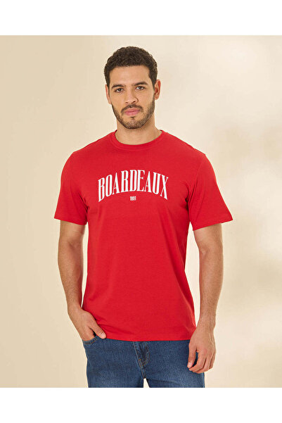 REDTAG Men Red Graphic T-Shirt