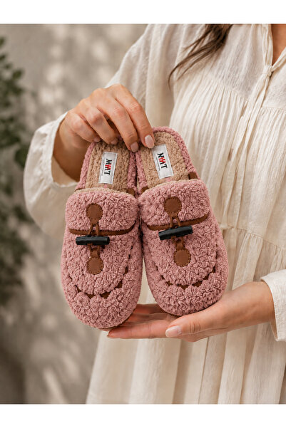MOON CLOUD -Winter Button Detail Plush House Slippers Non-Slip Sole Winter Wo...