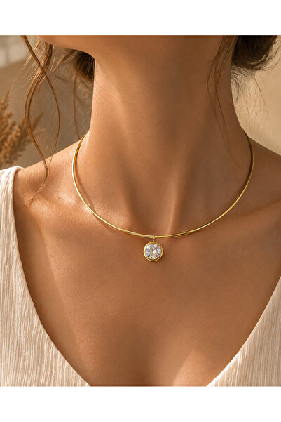 Oasis Gift&Accessory Oasis Minimal Gold Choker Kolye Tek Taşlı