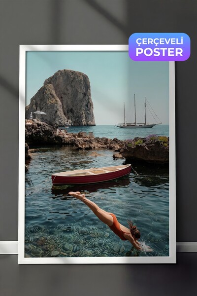 Postifull Sea and Sailboat Poster, White Framed Poster, Old Money Series, No:...