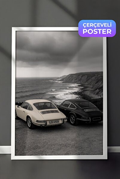 Postifull Classic Cars and Coast Poster, White Framed Poster, Old Money Serie...