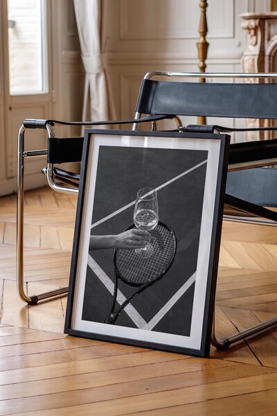 Postifull Tennis Racket and Wine Glass Poster, Black Framed Poster, Old Money...