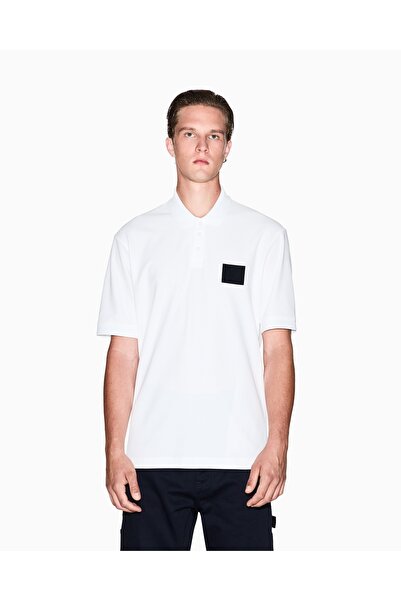 Armani Exchange Men's Button Closure Short Sleeve 100% Cotton White Polo Coll...