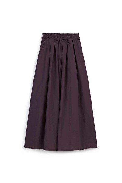 praye Beli Lastikli Pileli Etek Bordo