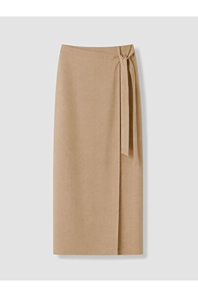 LC Waikiki Lcwaikiki Classic Brown Wrap Cut Skirt with Elastic Waist