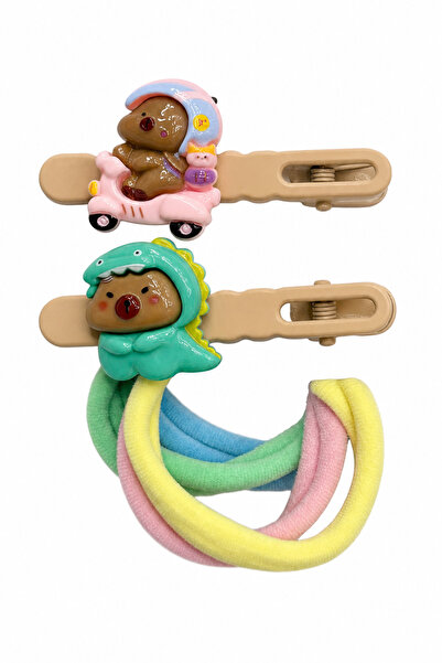 Jack Ferrero Cute Teddy Bear Figured Snap Buckle and Colorful Rubber Hair Ban...