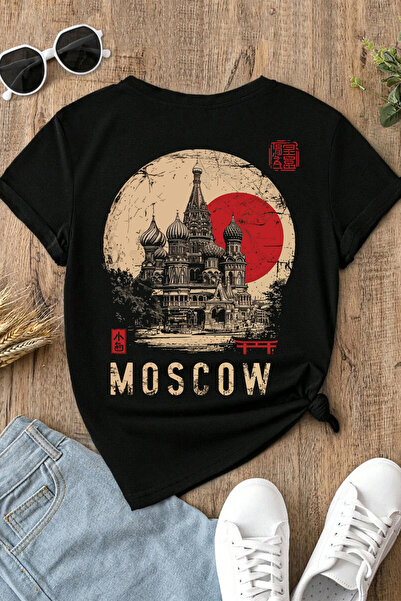 Spoyi Moskovska tradicija, dizajnirana 100% pamučna polu-oversize crna majica
