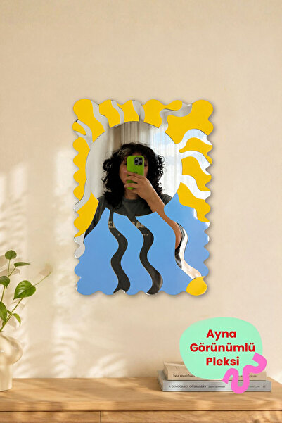 ArtDropsco Soyut Dalgalı Ayna Görünümlü Pleksi Duvar Dekoru – Sarı Mavi Moder...