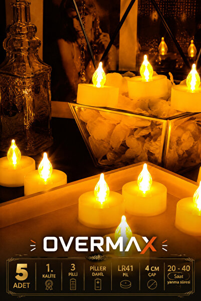 OVERMAX Premium LED Tealight Mum – Sıcak Beyaz Işık | Gerçek Mum Görünümü | 5...