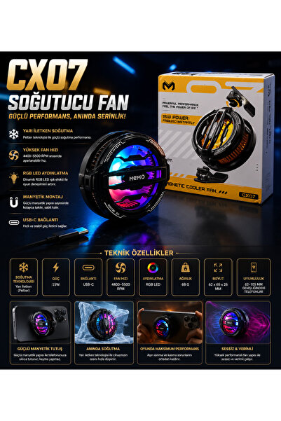 ALMANARA PROJECT CX07 Manyetik Telefon Soğutucu 15W Peltier RGB LED USB-C Kli...