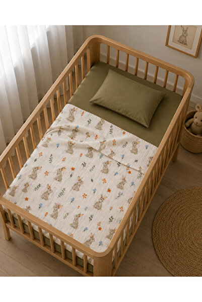 Miniba Atelier Miniba Tavşan %100 Pamuk Yazlık Müslin Bebek Uyku Seti 75x75 c...