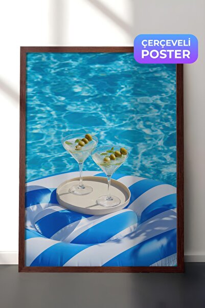 Postifull Poster Martini i Pool, poster u smeđoj ramovini, serija Old Money, ...
