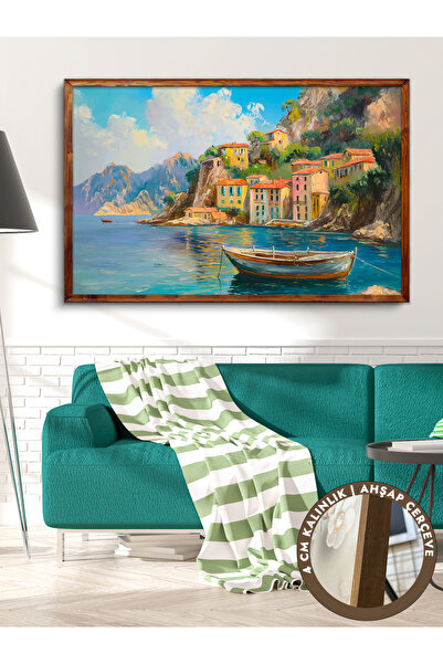 Evinemoda Göl Evinde Sabah Tek Parça Kahverengi Çerçeveli Kanvas - Canvas Tablo
