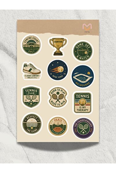 mimushop Mimu Tenis Sticker Seti 12'li - Laptop ve Matara Dekoratif Sticker R...