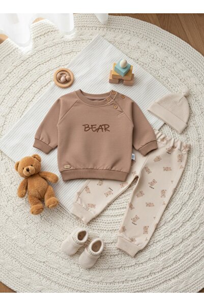Mou&Kou 9-12-18 Months Bear Teddy Bear Patterned 2 Thread Baby Set Sweatshirt...