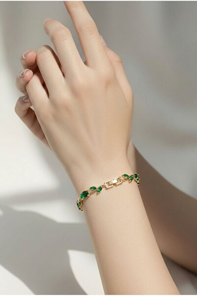 LYKOS Gold Color Green Zircon Stone Flower Model Women's Bracelet