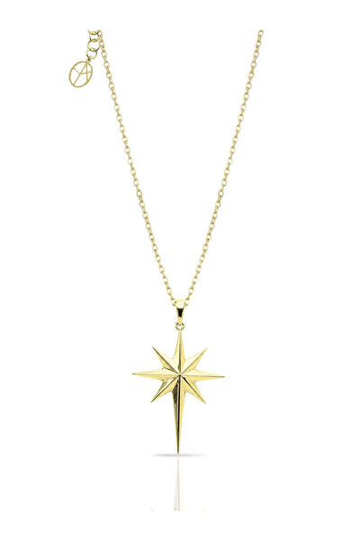 İri 24K Altın Kaplama Gümüş Kutup Yıldızı Kolye 4x2.5 cm [OYOT403]