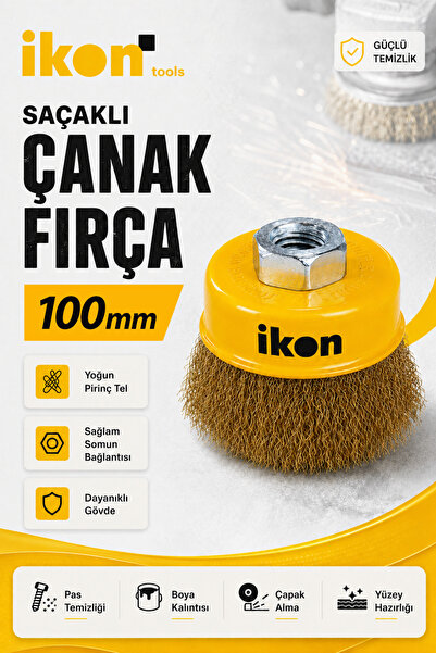 İkon Tools Saçaklı Çanak Fırça 100 mm Çelik Tel Bakır Kaplama M14 Spiral Taşl...