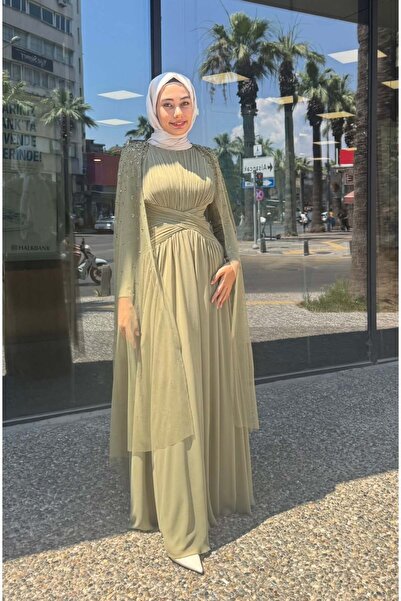 Kenzel OMUZLARI PELERİNLİ TAŞLI ABİYE ELBİSE