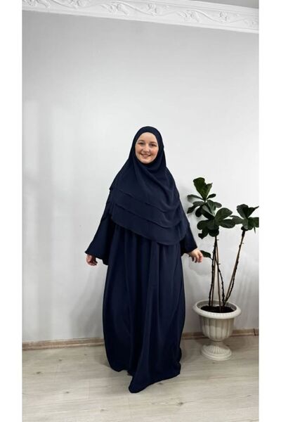 Hijab hayal takım medine ipeği elbise 3 katlı oval sufle