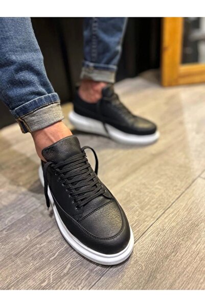 pabucmarketi Black (White Sole) Lace-Up Men's Shoes Sneakers