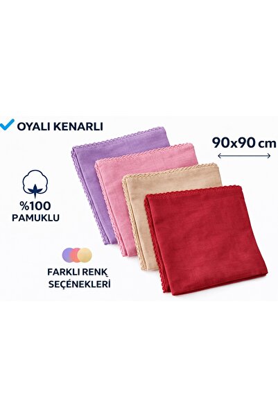 Algelsineve Pamuklu Desensiz, Yazma yemeni veya tülbent, kroşetalı, tamamen pamuklu, terletmez Bej
