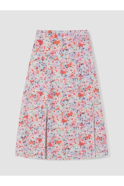 LC Waikiki Lcw Everyday Pink Elastic Waist Floral A-Line Skirt