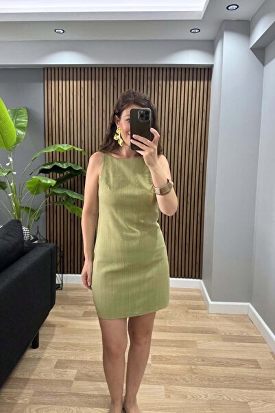 Banu Angay Antoryum Linen Lined Dress Island Tea Green