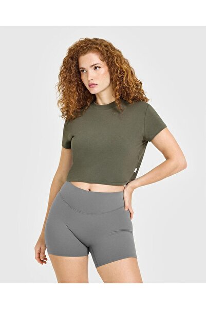 HepsitrentStore Oner Active Olive Green Crop T-Shirt – Sporty and Modern