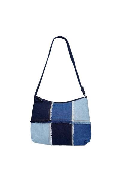 The Purani Jeans Premium Denim Patchwork Tote Bag for Women, Multi Shade Blue...