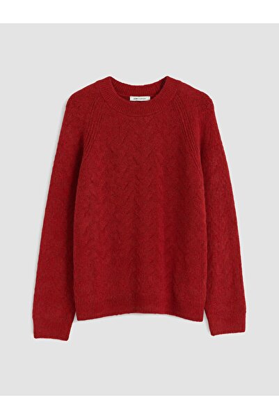 LC Waikiki Lcw Everyday Red Crew Neck Patterned Women's Knitwear Sweater