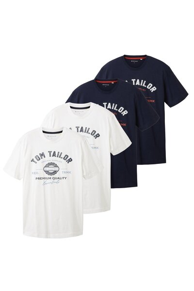 Tom Tailor Herren T-Shirt, 4er-Pack - Logo-T-Shirt, Rundhals, Regular Fit, Ba...