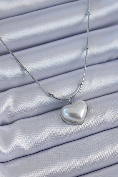 Marsilyan 316L Steel Silver Color Pearl Heart Model Minimal Ball Detail Women...