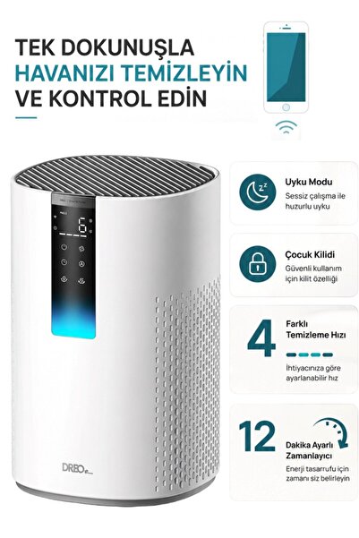 DREO Akıllı Hava Temizleyici HEPA Filtreli WiFi Kontrollü Sessiz Çalışan Hava...