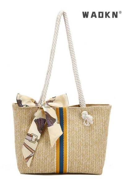 WAOKN Women Straw Woven Shoulder Bag Summer Beach Travel Crossbody Handbag Cl...
