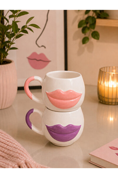Kotium Ceramics 2' Li Mor - Pink 3D Lip Special Embossed Fully Handmade Ceram...