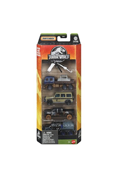 Matchbox Set de 5 mașinuțe metalice Jurassic World, scară 1:64