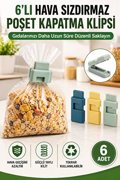 Hane Dostu 6'lı Hava Sızdırmaz Poşet Kapatma Klipsi Yaylı Gıda Ambalaj Torba ...