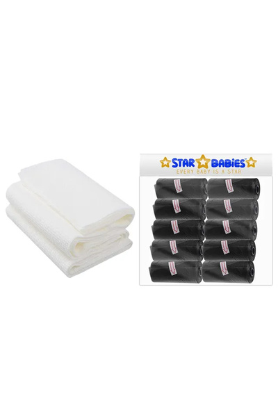 STAR BABiES حقيبة حفاضات معطرة 10 قطع مع منشفة يمكن التخلص منها 3 قطع - أسود