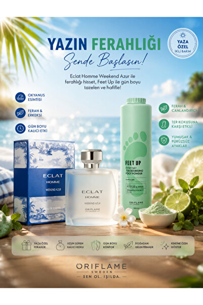 Oriflame eclat homme weekend azur edt, fet up pudra