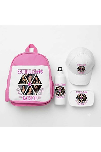 Green Print Set Katseye - Ghiozdan, Bidon pentru apa, Sapca, Lunch-box, potri...