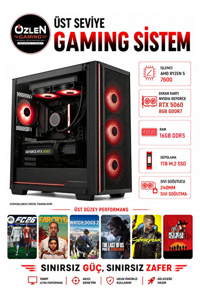 ÖZLEN XL25 RYZEN 5 7600 RTX 5060 8GB 16GB DDR5 RAM 1TB M.2 SSD Üst Seviye Oyu...